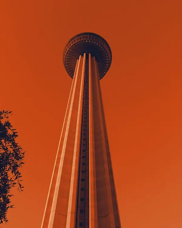 Tower of the Americas in San Antonio, printed in night blue, ember and lantern tones